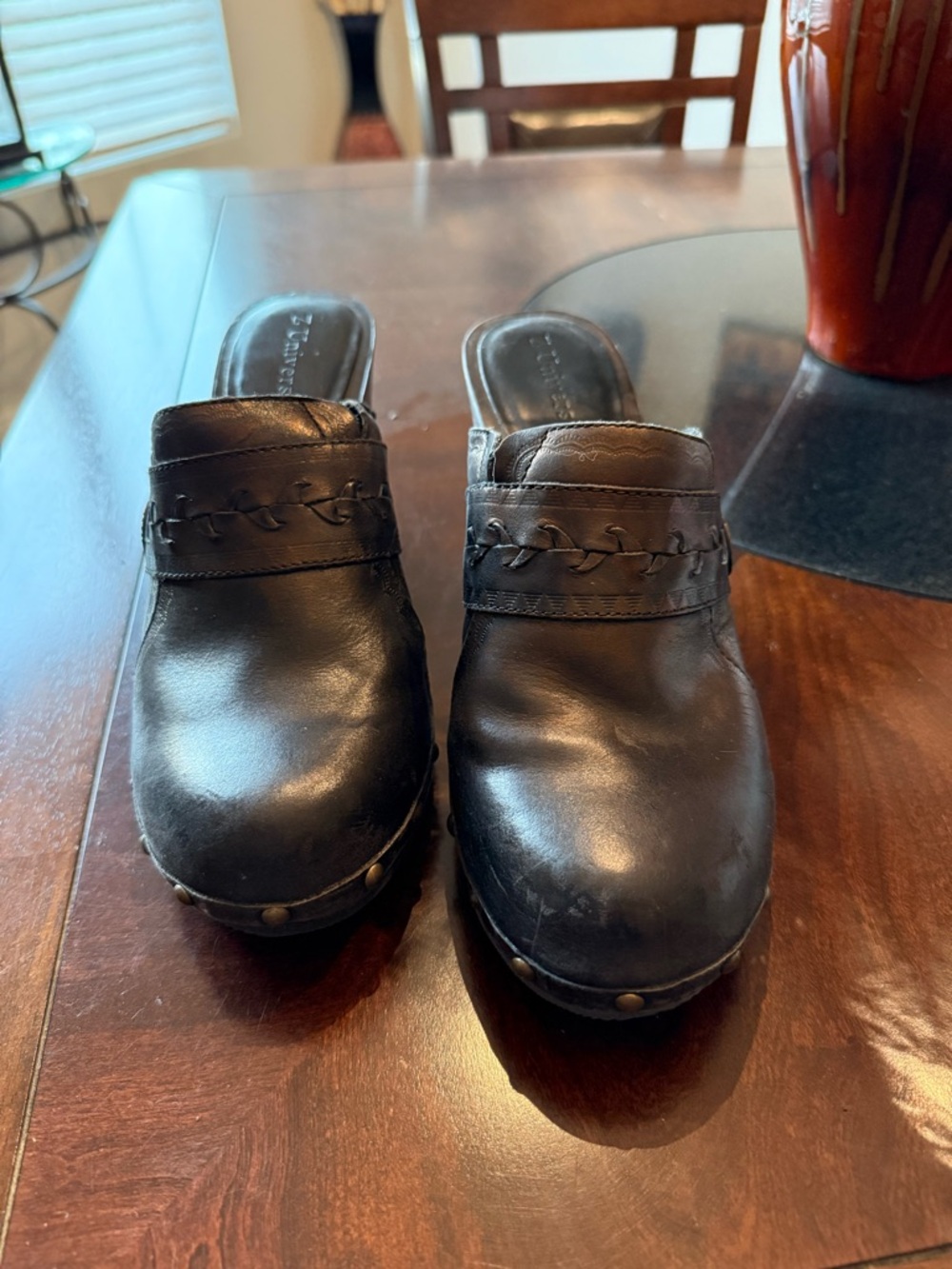 Vintage Black Leather Slip-On Clogs